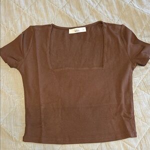 Talulah Brown Square Neck Ribbed Short Sleeve crop Top- size large